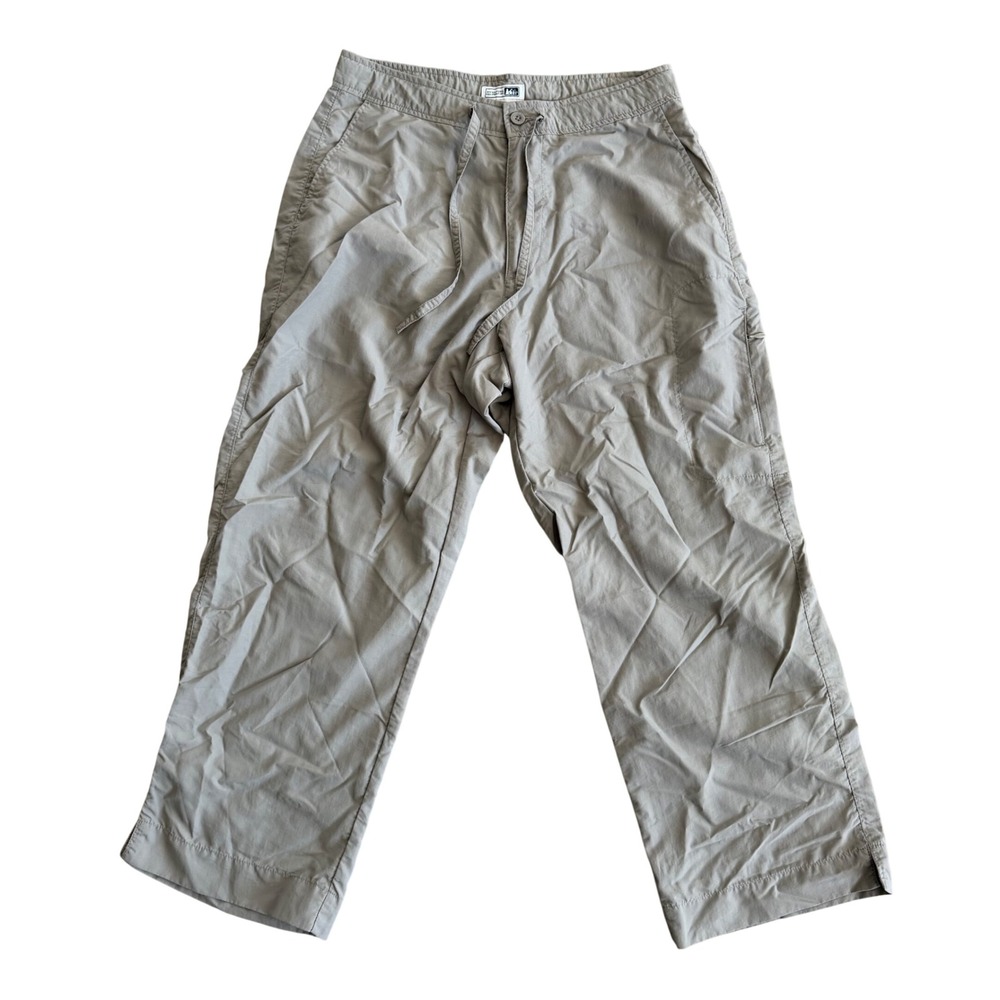 REI Women Hiking Cargo Pants Khaki Tan Nylon UPF 30 Drawstring Straight Leg Sz 6